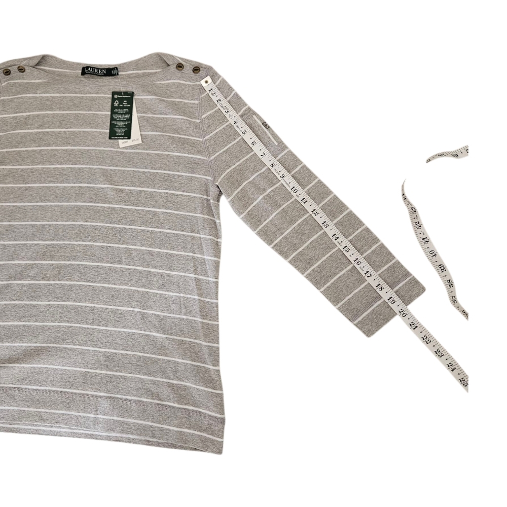 Lauren Ralph Lauren Women's Top NEW Size XL Gray White Stripes 3/4 Sleeve Cotton - Picture 9 of 13
